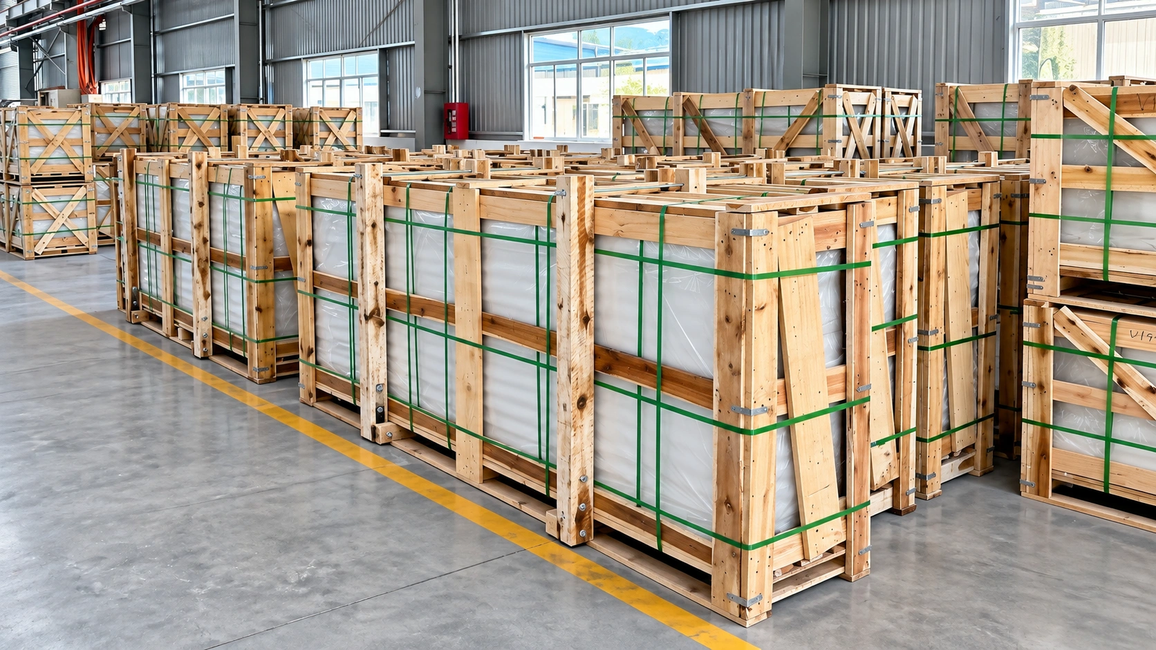 Finished quartz slabs packed in wooden crates for export shipment from Vietnam