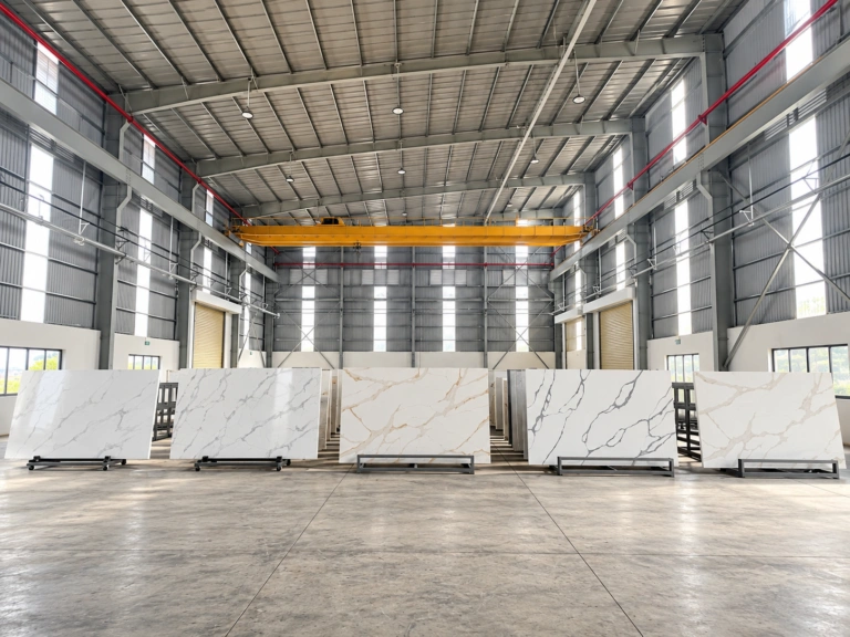 Quartz slabs stored at BLANKO Vietnam factory for project and volume supply