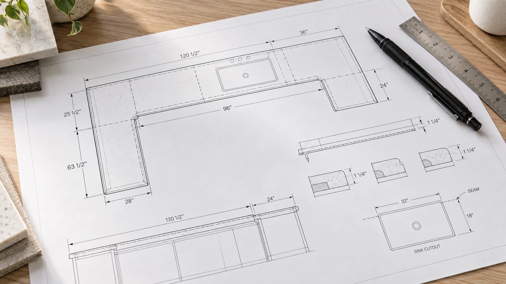 custom quartz countertop shop drawing confirmation