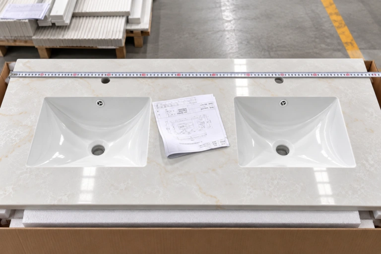 prefabricated quartz vanity top quality inspection