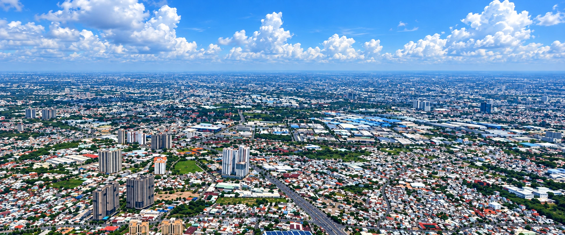 Aerial view of an industrial and urban area in Vietnam supporting global supply operations